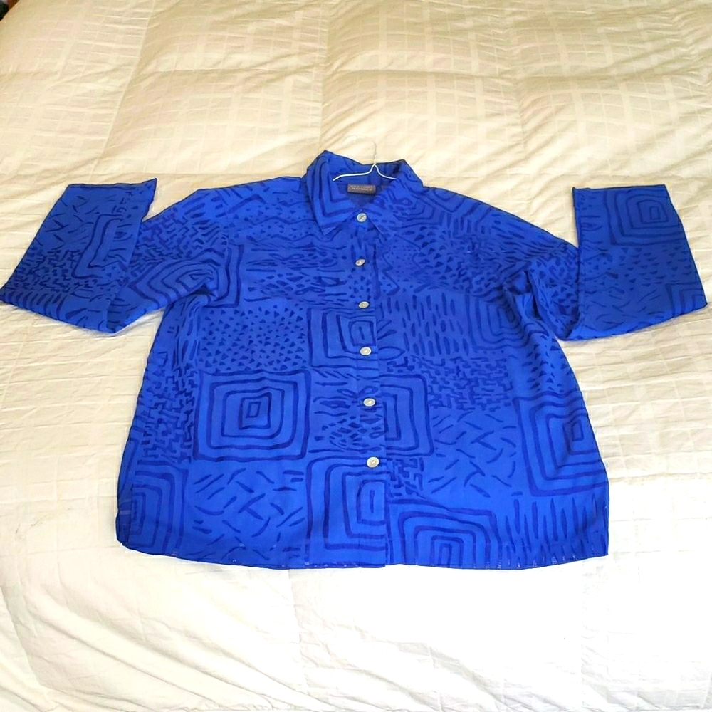 Additions by Chicos Button down Sheer Blouse Blue 0 EUC